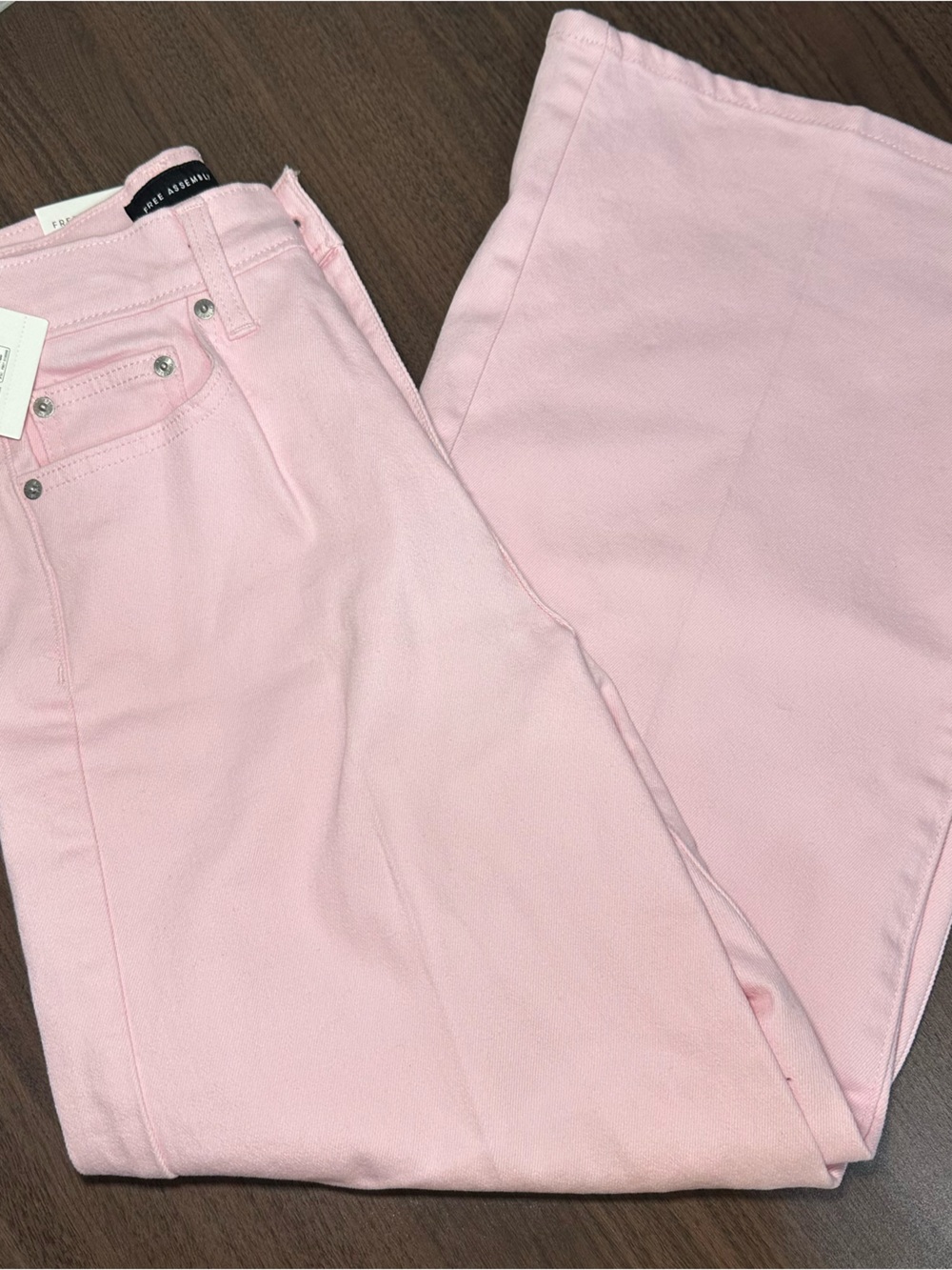 Free Assembly High Rise Cropped Wide Leg Pink Jeans, Size 0